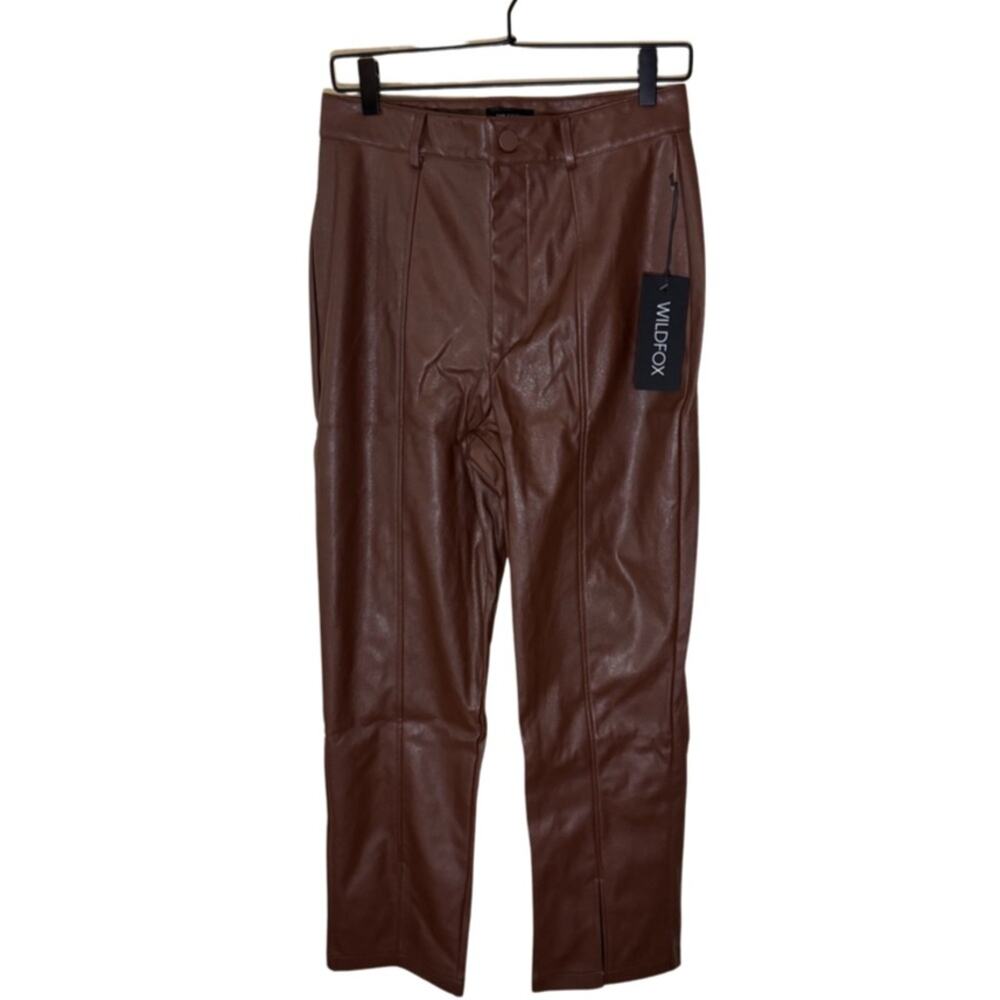 Wildfox Vegan Leather Princess Seams Pants - Chocolate Fondant - Picture 4 of 9